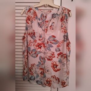 Floral Sleeveless Blouse - Red and Blue